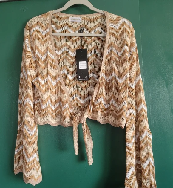 Galita Chevron Knit Tie-Front Cardigan BOHO Size Small NWT - Picture 2 of 13